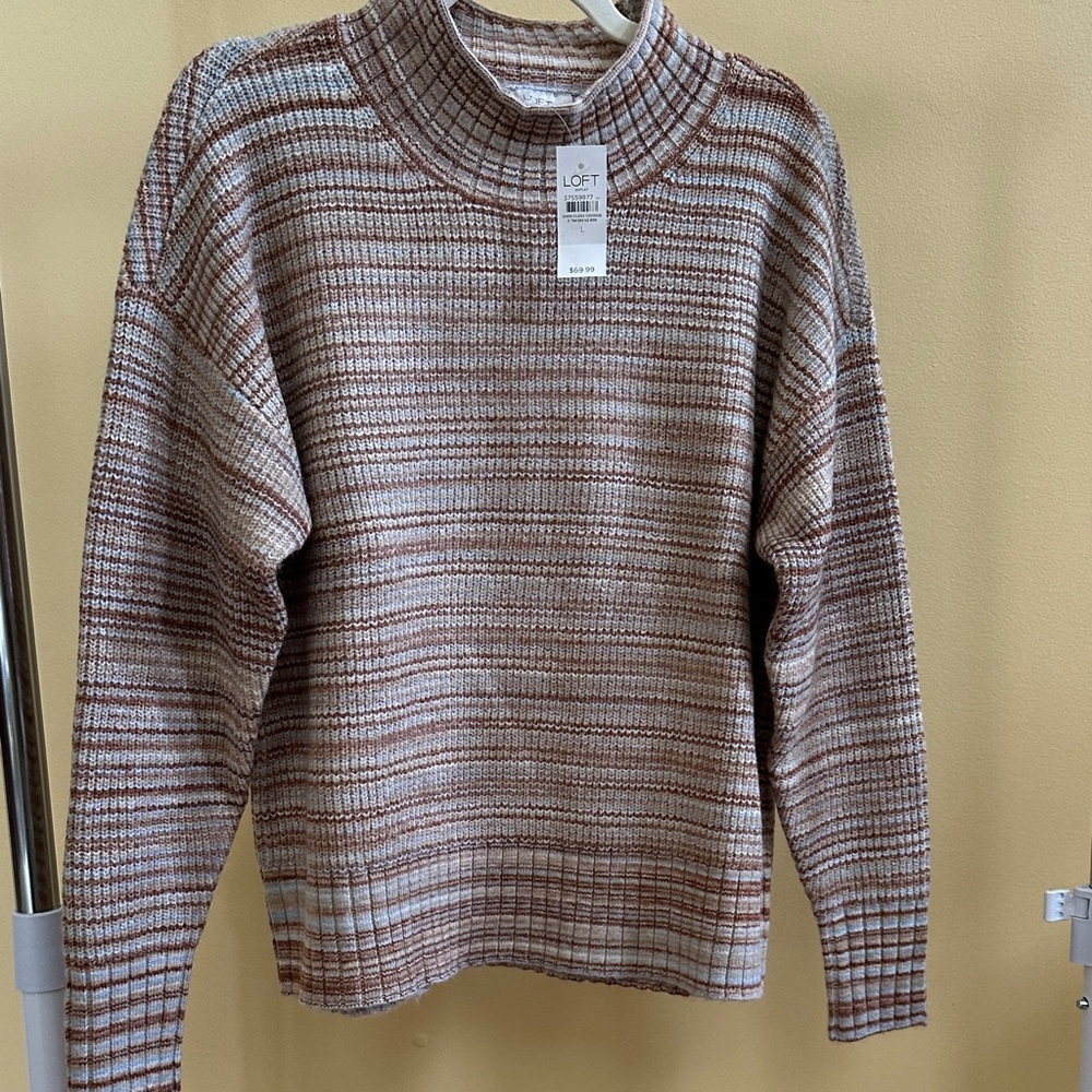 LOFT Brown and Cream Knit Sweater
